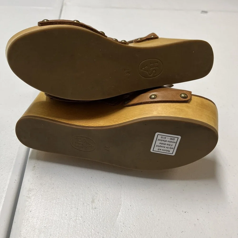 Ash Sandal Wedge‎ Strappy Wrap Ankle Platform Brown Leather Size 37 6.5 Studded